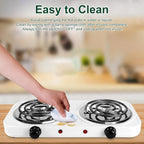 Double Burner Cooktop, 2000W Portable Electric Stove, 5 Level Temperature Control, Easy to Clean, Power Indicator Lights, Coil Hot Plate for Home Dorm Camping Cooking