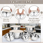Mixing Bowls with Lids Set - 7PCS Nesting Mixing Bowls, Lids, Stainless Steel Mixing Bowls for Mixing, Baking & Meal Prep, Dishwasher Safe, Size 0.7/1.1/1.5/2.1/3.5/4/4.5 QT, Khaki