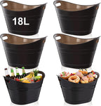 meekoo 6 Pcs Plastic Ice Buckets Bulk with Handles 4.5L Oval Storage Tub Large Capacity Ice Drink Bucket for Easter Summer Party Bar Wine Beer Champagne Beverage Bottle Cooler(18 L,Black)