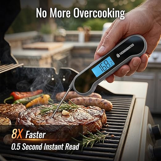 0.5 Sec Instant Read Meat Thermometer Digital with ±0.5℉ Precision, Food Thermometer for Cooking Kitchen Gadgets, Oven Grill Candy BBQ Essentials Accessories, Gifts for Him Dad Men Birthday, Grey
