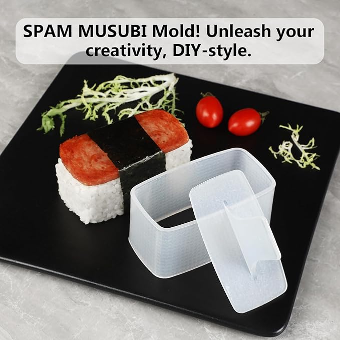 Musubi Mold Kit Musubi Maker Press 2 Pack with Luncheon Meat Slicer and Rice Paddle - Create Authentic Hawaiian Musubi at Home Non-Stick (Metal Slicer)