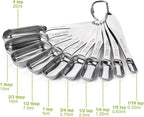FANGSUN Narrow Measuring Spoons Set of 10, Heavy-Duty Stainless Steel Measuring Spoons with Long Handles & Engraved Measurements, Fits in Spice Jars, for Baking & Cooking
