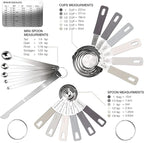 CuttleLab 22-Piece Stainless Steel Measuring Cups and Spoons Set, Tad Dash Pinch Smidgen Drop Mini Measuring Spoons, Measuring Stick Leveler, Measurement Conversion Chart Fridge Magnet, (Charcoal)