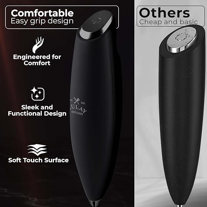 Zulay Kitchen Patented Tornado Triple Whisk Milk Frother with 4 Duracell Batteries – Handheld Foam Maker for Coffee, Lattes, Matcha & Hot Chocolate – Rich, Creamy Froth in Seconds - Executive Black