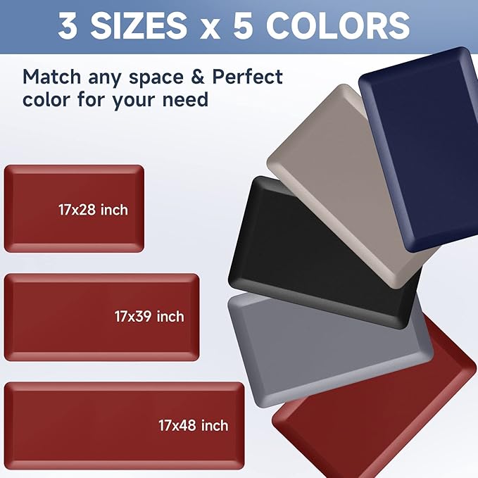 StepRite 4/5 Inch Thick Kitchen Mat Anti Fatigue Mat Kitchen Rugs Kitchen Decor Non-Slip, Stain & Water Resistant, Kitchen Mats Desk Mat for Kitchen, Office, Workshop, Red, 17'' x 28''