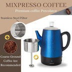 Mixpresso 10 Cup Percolator Coffee Pot Electric, Stainless Steel Coffee Percolator Electric With Keep Warm Function, Classic Perculator Pot With Removable Basket for Home or Office - Shiny Blue