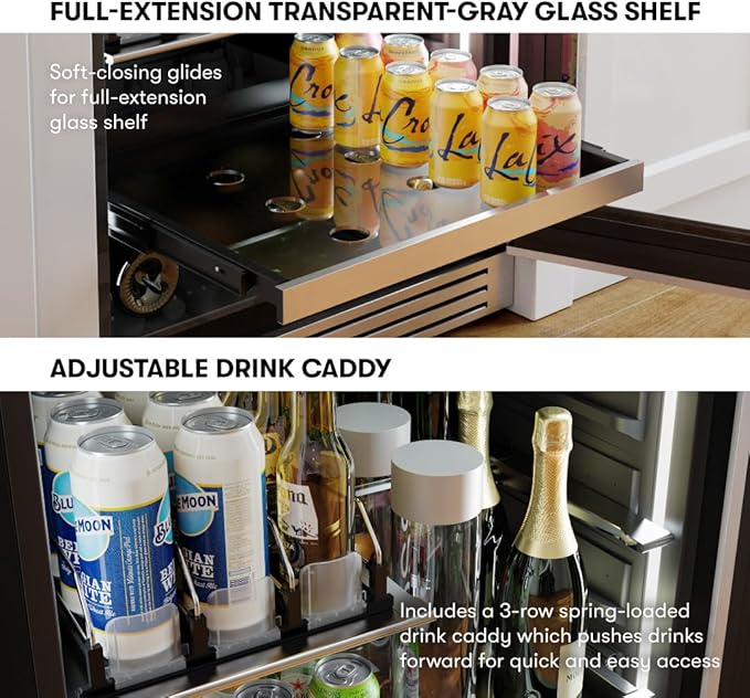 Zephyr 24" Wine Fridge & Beverage Refrigerator Single Zone Under Counter - Mini Wine Cooler Cellars Small Beer Fridge Cabinet Drink Chiller Freestanding Wine Beverage Cooler, 7 bottles,112 cans