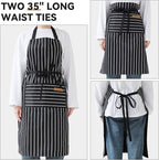 NLUS 2 Pack Cooking Aprons for Women with Pockets Adjustable Kitchen Bib Aprons for Women Men Chef, Black/White Stripe (Classic Black/White Stripes)