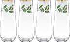Lenox 889237 Holiday 4-Piece Stemless Flute Set, Christmas Theme