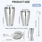 Mwellewm Cocktail Shaker Boston Shaker Set 15 Pcs Professional Bartender Kit Bar Shaker Stainless Steel Drink Shaker Bartending Martini Shaker Tin Mixed Alcohol Shaker Tool for Beginner(Silver)