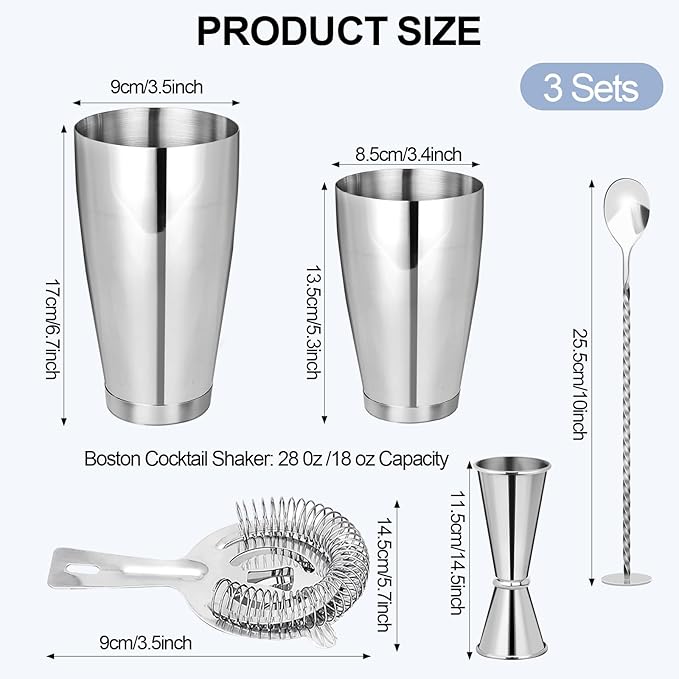 Mwellewm Cocktail Shaker Boston Shaker Set 15 Pcs Professional Bartender Kit Bar Shaker Stainless Steel Drink Shaker Bartending Martini Shaker Tin Mixed Alcohol Shaker Tool for Beginner(Silver)