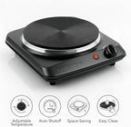 OVENTE Electric Countertop Single Burner, 1000W Cooktop with 7.25 Inch Cast Iron Hot Plate, 5 Level Temperature Control, Compact Cooking Stove and Easy to Clean Stainless Steel Base, Black BGS101B
