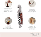 Twine Double Hinged Waiters Corkscrew Wine Opener in Wooden Gift Box, Durable Stainless Steel with Built-in Bottle Opener and Foil Cutter for Home Bar, Kitchen, Travel, Gifts for Wine Lovers, Set of 1