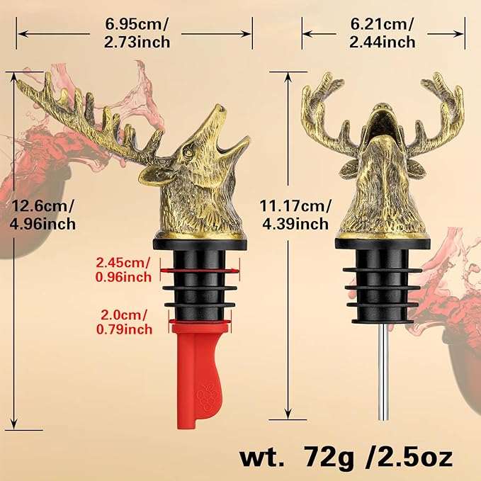 LKKCHER Deer Head Wine Bottle Pourer and Stopper Birthday Gifts Hunting Gifts for Hunters Men Dad Liquor Bottle Pourers Spout for Alcohol Spirits, Stag Gifts Wine Gifts, Bronze