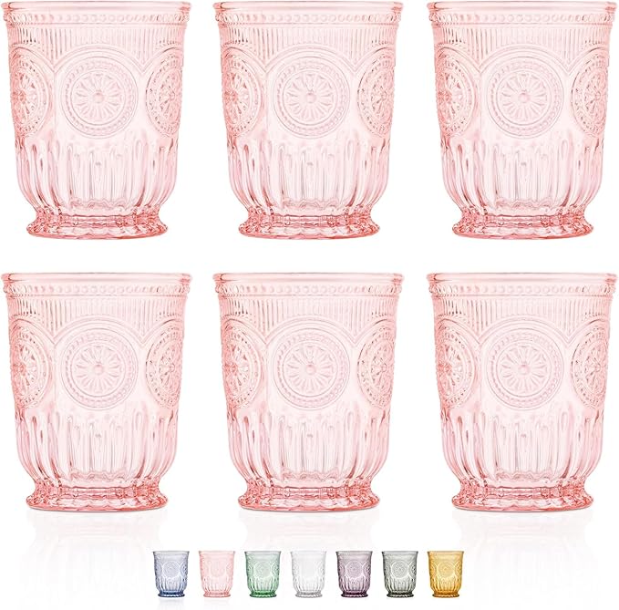 Yungala Purple Small Drinking Glasses Set of 6 Vintage Hobnail Design 8 oz