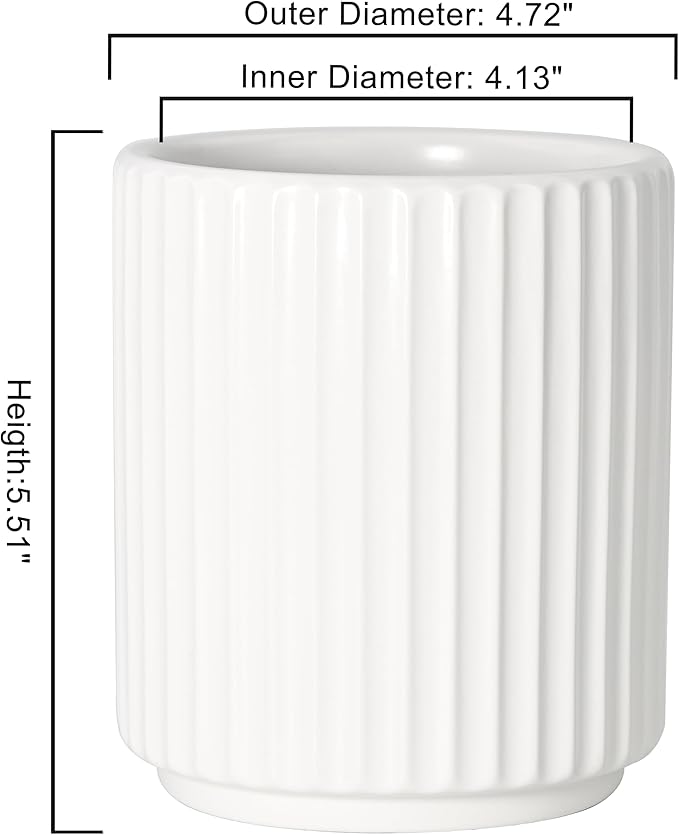 Kitchen Holder for Cooking Utensils, Kitchen Crocks for Storing Utensils (H5.51” x W4.92”), Flatware & Utensil Storage Spoon Stand Ceramic, Includes Silicone Drying Mat Milk Tea Color