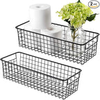 Sheechung Farmhouse Decor Metal Wire Storage Organizer Bin Basket(2 Pack) - Rustic Toilet Paper Holder - Storage Organizer for Bathroom, kitchen cabinets,Pantry, Laundry Room, Closets, Garage (Black)