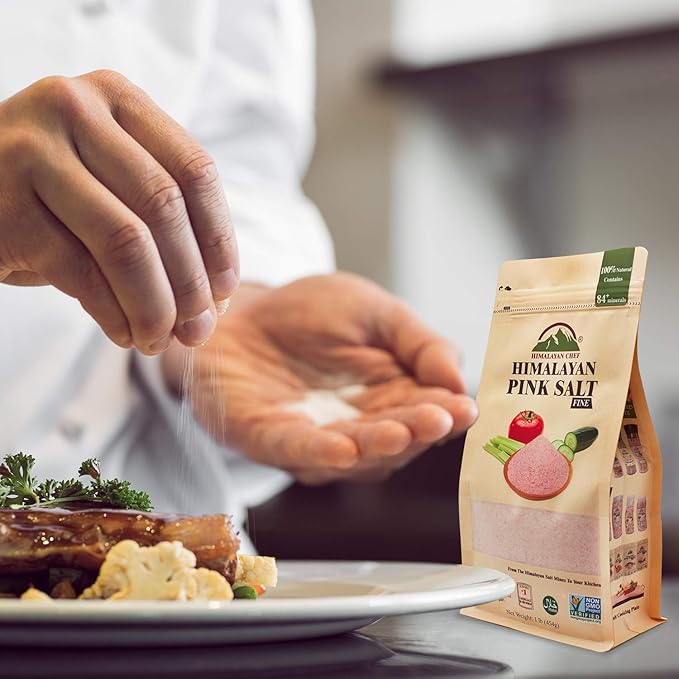 Himalayan Chef Pink Himalayan Salt Fine Grain, 1 lb Bag - Pure, Natural, Kosher, Non-GMO, Mineral-Rich, for Cooking, Seasoning, Baking, Table Use