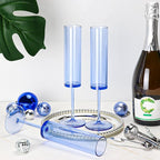 12 PCS Sapphire Blue Plastic Champagne Flutes 5.4 OZ Clear Acrylic Champagne Flutes Sparkling Wine Glasses Long Stem Crystal Champagne Glasses For Wedding Baby Shower Anniversary Party