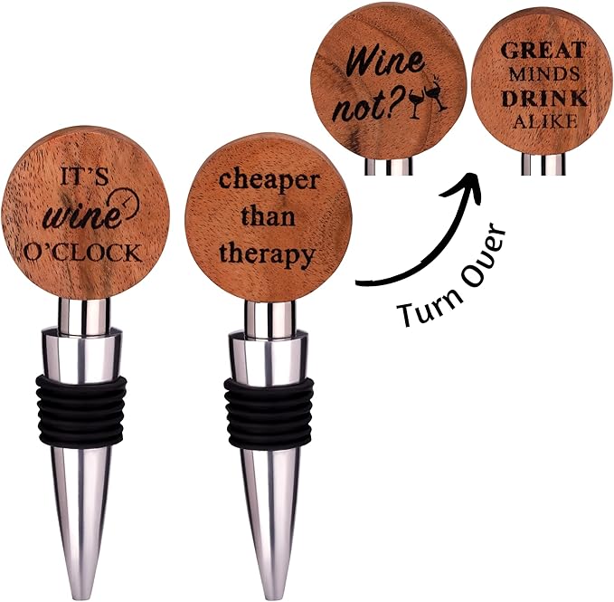 Folkulture Christmas Wine Stopper, (Set of 2), Wooden Handmade Wine Bottle Stopper with Quotes, Wine Cork, Wine Outlet Cap, Beverage Bottle Stoppers, Wine Accessories forXmas Gifts (2 pack)