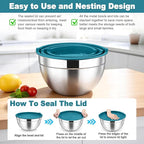 TeamFar Mixing Bowls, Stainless Steel Nesting Salad Bowls with Airtight Lids Set, For Serving/Mixing/Storing, Healthy & Heavy-duty, Dishwasher Safe & Easy Clean, 4.6/3 / 1.5 QT, Navy Blue