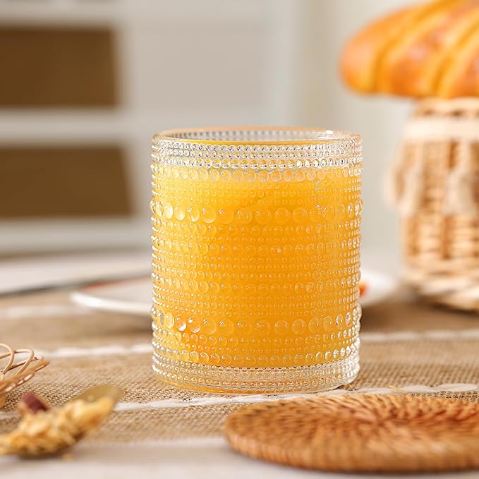Moretoes Hobnail Drinking Glasses Set of 12, Vintage 15 Oz Highball Glasses & 10 Oz Cocktail Glasses, Clear Embossed Boho Glass Cups Kitchen Bar Tumbler Glassware Set for Whiskey, Beer, Juice, Milk