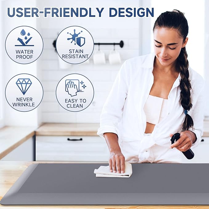 StepRite 4/5 Inch Thick Kitchen Mat Anti Fatigue Mat Kitchen Rugs Kitchen Decor Non-Slip, Stain & Water Resistant, Kitchen Mats Desk Mat for Kitchen, Office, Workshop, Grey, 17'' x 39''