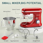 HOWORK Electric Stand Mixer,10+p Speeds With 6.5QT Stainless Steel Bowl,Dough Hook, Wire Whip & Beater,for Most Home Cooks (Red)