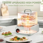13.6Qt 2-Tier Electric Food Steamer, 8 Modes, Dry Protection, 24h Reservation and Timer, 4-8 Servings, Stainless Steel Electric Steamer for Vegetable Seafood (Green)