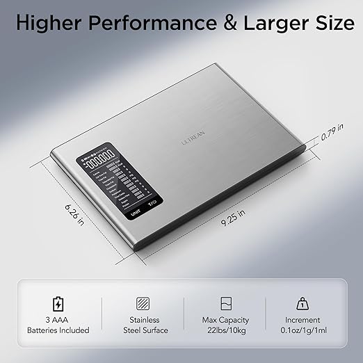Ultrean Smart Food Kitchen Scale with Nutritional Calculator, APP for Calorie & Macro Tracking, AI Powered, Goal Progress, Digital Calorie Scale for Weight Loss, Stainless Steel, 22lb