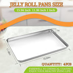 CEKEE Baking Sheet Set of 4, Stainless Steel Cookie Sheet & Baking Pan Tray, Toaster Oven Tray, Baking Pan Set, Rectangle Size 16 x 12 x 1 inch, Non Toxic, Mirror Finish & Rust Free, Dishwasher Safe