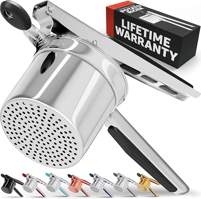 PriorityChef Large 15oz Potato Ricer, Heavy Duty Stainless Steel Potato Masher and Ricer Kitchen Tool, Press and Mash Kitchen Gadget For Perfect Mashed Potatoes - Everytime