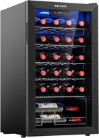 EUHOMY 25 bottle Wine Cooler Refrigerator, Freestanding Compressor Wine Fridge with Adjustable Temperature and Digital Control, Mini Fridge with Glass Door for Red White Wine, Beer, Black