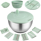 Salad Spinner Stainless Steel, 5.3-Quart Lettuce Washer Spinner with 5 Blades Slicer, Large Vegetables Fruits Wash Bowl with Strainer, Perfect Home Salad Making Tool for Healthy Eaters & Home Cooks
