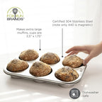 Fox Run Stainless Steel Extra Large Muffin and Cupcake Pan, 6 Cup Jumbo Muffin Tin