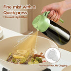 YARRAMATE 16oz/470ml Light Blocking Oil Sprayer for Cooking with Stickers, Food-Grade 2 in 1 Olive Oil Dispenser Bottle for Kitchen, Premium Dark Green Glass Oil Bottle for Air Fryer, BBQ (Green)