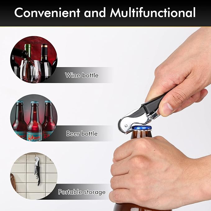 Professional Waiter Corkscrew Wine Openers Set(2PCS), Heavy Duty Stainless Steel Hinges Wine Key for Restaurant Waiters, Sommelier, Bartenders