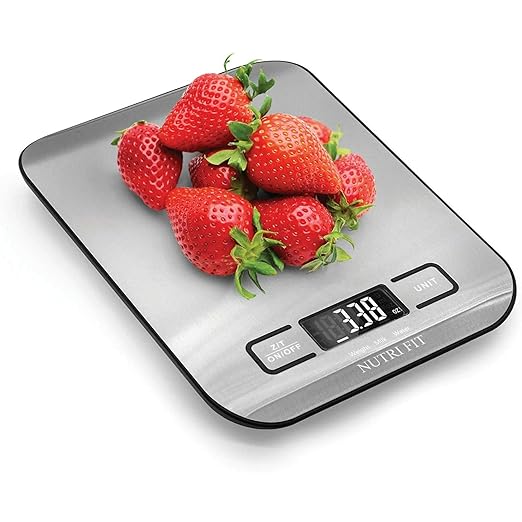 Food Scale, Kitchen Scales Digital Weight Food Grams and Ounces for Weight Loss Baking Cooking of NUTRI FIT, Max 11lb 1g Increment, Backlight LCD Smart Tare Stainless Steel, Easy to Use, AAA Battery