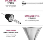 Expert Cocktail Shaker Home Bar Set - 14 Piece Stainless Steel Bar Tools Kit with Shaking Tins, Flat Bottle Opener, Double Bar Jigger, Hawthorne Strainer, Shot Glasses, Bar Spoon, and 6 Pour Spouts.