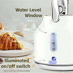 Electric Kettle – 1.7L Stainless Steel Kettle with Keep Warm Function, 1500W Fast Boil Kettle with LED Indicator, Auto Shut-off & Boil-Dry Protection Cordless Design, Rotational Base (White)