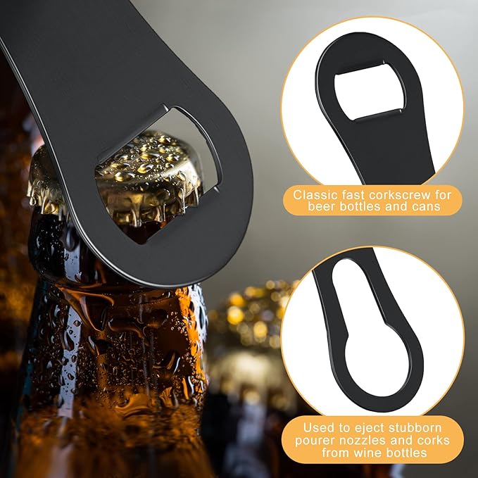2 Pack Bottle Opener and Pour Spout Remover Flat Metal Bar Speed Key Opener Stainless Steel Dog Bone Wine Bottle Opener for Bartenders Home Kitchen (Black)