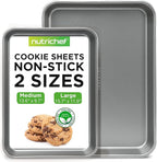 NutriChef 2-Piece Large & Medium Cookie Sheets for Baking - Non Stick Baking Sheet for Cookies, Sheet Cakes & Roasting - Dishwasher Safe - Gray