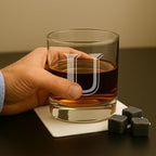 Monogrammed Gifts for Men - 4PC 11 Oz Custom Whiskey Glasses (U-Monogram) - Engraved Whiskey Glasses - Personalized Whiskey Glasses - Unique Bourbon Glasses - Personalized Glass Gifts for Dad