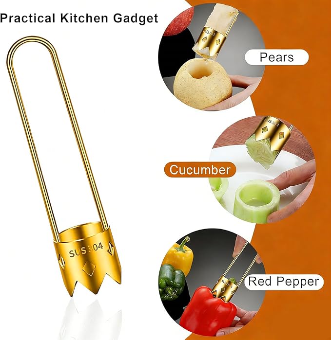 Red Bell Pepper Corer & Jalapeno Corer Tool, 304 Stainless Steel Vegetable Corer for Apple Tomato Pineapple, Ergonomic Non-Slip Handle Kitchen Gadgets, Seed Remover for Stuffed Peppers