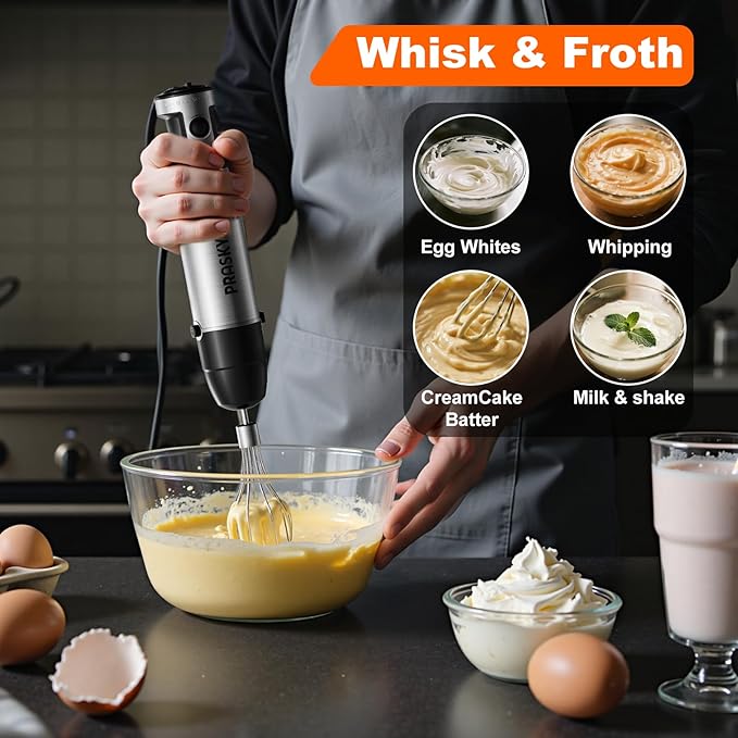 Immersion Blender Handheld Hand Blenders, 20 Speed & Turbo Mode Hand Held Blender, Heaviest Duty Copper Motor, Stainless Steel Blades, Milk Frother Wand, Whisk, 600ml Beaker, 500ml Chopper (Black)