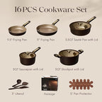 CAROTE Pots and Pans Set Nonstick, 16pcs Cookware Set Nonstick Non-Toxic & PFOA&PFOS-Free, Dishwasher, RV/Camping Cookware Set, Cooking Pots with Lids, Brown