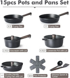 SENSARTE 17Pcs Nonstick Cookware Set Pots and Pans Set Kitchen Cooking Frying Pans with Stay-cool Handle, Dishwasher Safe, Induction Compatible, PFOA/PFOS Free, Black