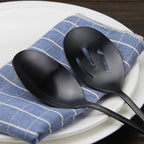 AOOSY Matte Black Serving Spoons Set,8.7-Inch Long Handle Slotted Spoons and Serving Spoons for Buffet, Banquet, Cooking, and Kitchen,2 Pieces