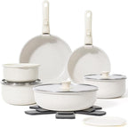 SODAY 18 Pcs Pots and Pans Set Non Stick, Cookware Sets with Detachable Handle, Nonstick RV Kitchen Cooking Tools Removable Handles, Oven Safe, Induction Fast, Stackable Induction Cookware, White