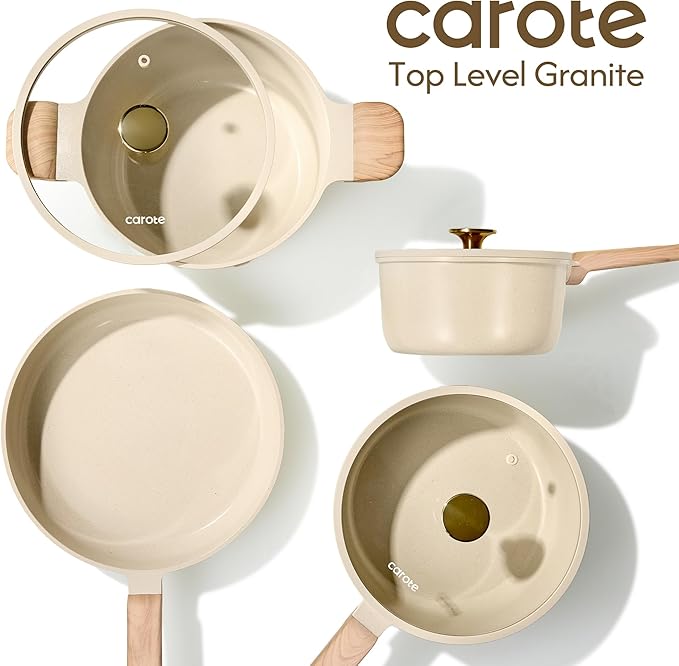 CAROTE 1.6Qt & 3.0Qt Sauce Pan Sets with Lid Ceramic Nonstick Pot Set Non Toxic Saucepan with Stay-cool Handle Small Kitchen Cooking Pots, Easy to Clean, Induction Comptable, PFOA FREE